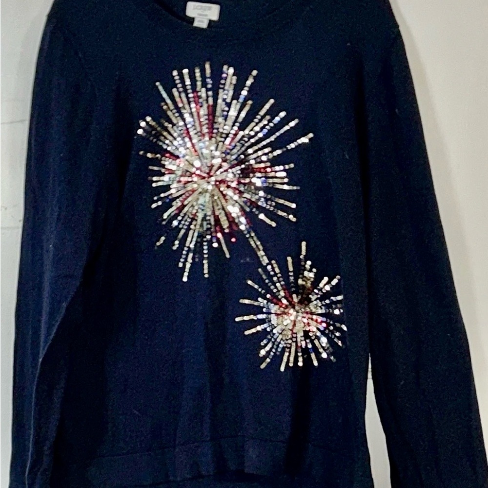 J. Crew Navy Sequin Burst Crewneck Lightweight Sweater XXL - Picture 2 of 6
